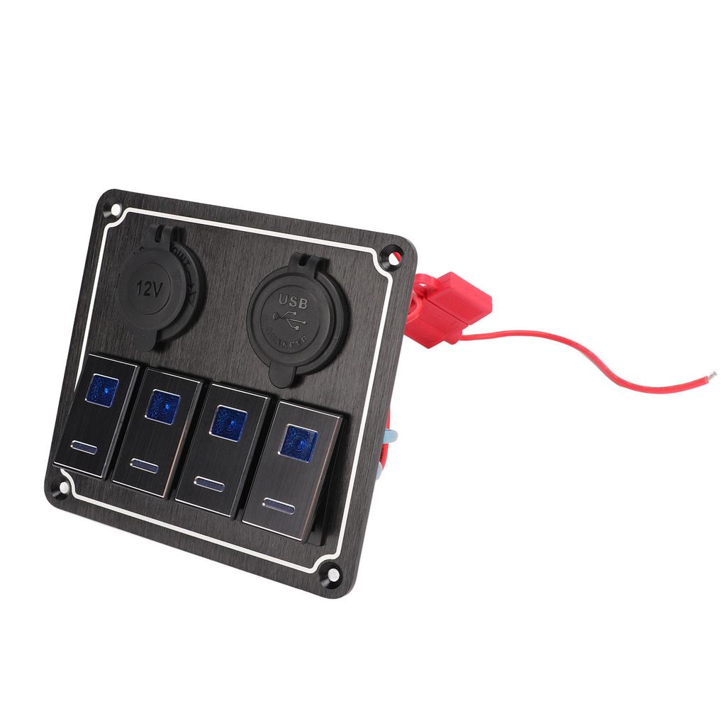 Rocker Switch Panel 4 Gang 12‑24V 5 Pin Blue Light Toggle On Off Switch Panel Overload Protection for Cars RV Trailer
