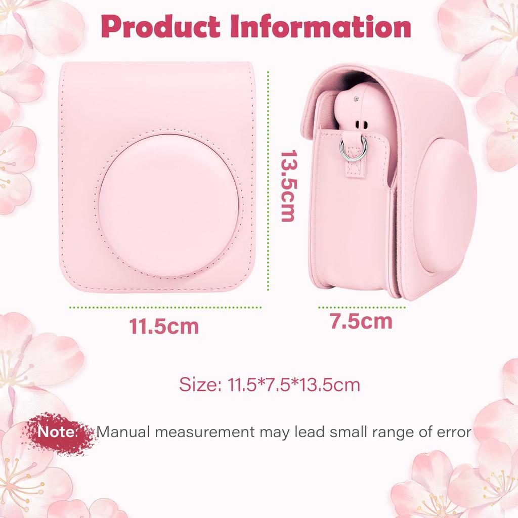 kinokoo Instax Mini 12 Case, Fujifilm Instax Mini 12 Camera Case with Snap Closure and Shoulder Strap (Pink)