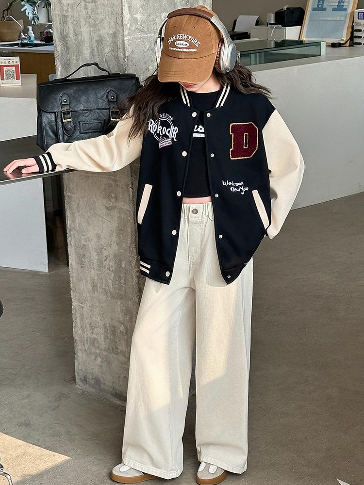 Girls' Stylish Baseball Jacket - 2025 New Spring/Autumn Fashion Outerwear for Big Kids