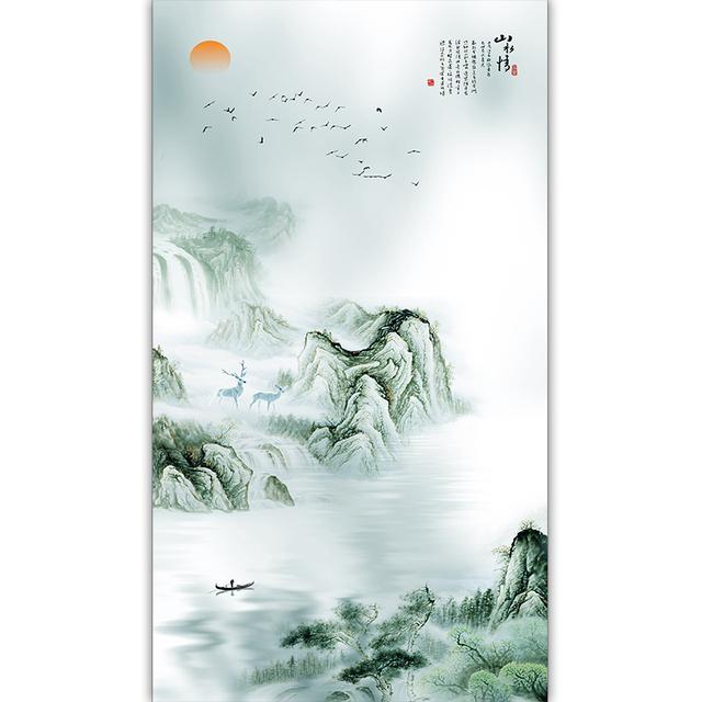 Poetischer Raum mit endlosem Charme, Landschaftsmalerei, blaue Berge und Tinte, klassische Heimwandmalerei, dekorative Leinwand