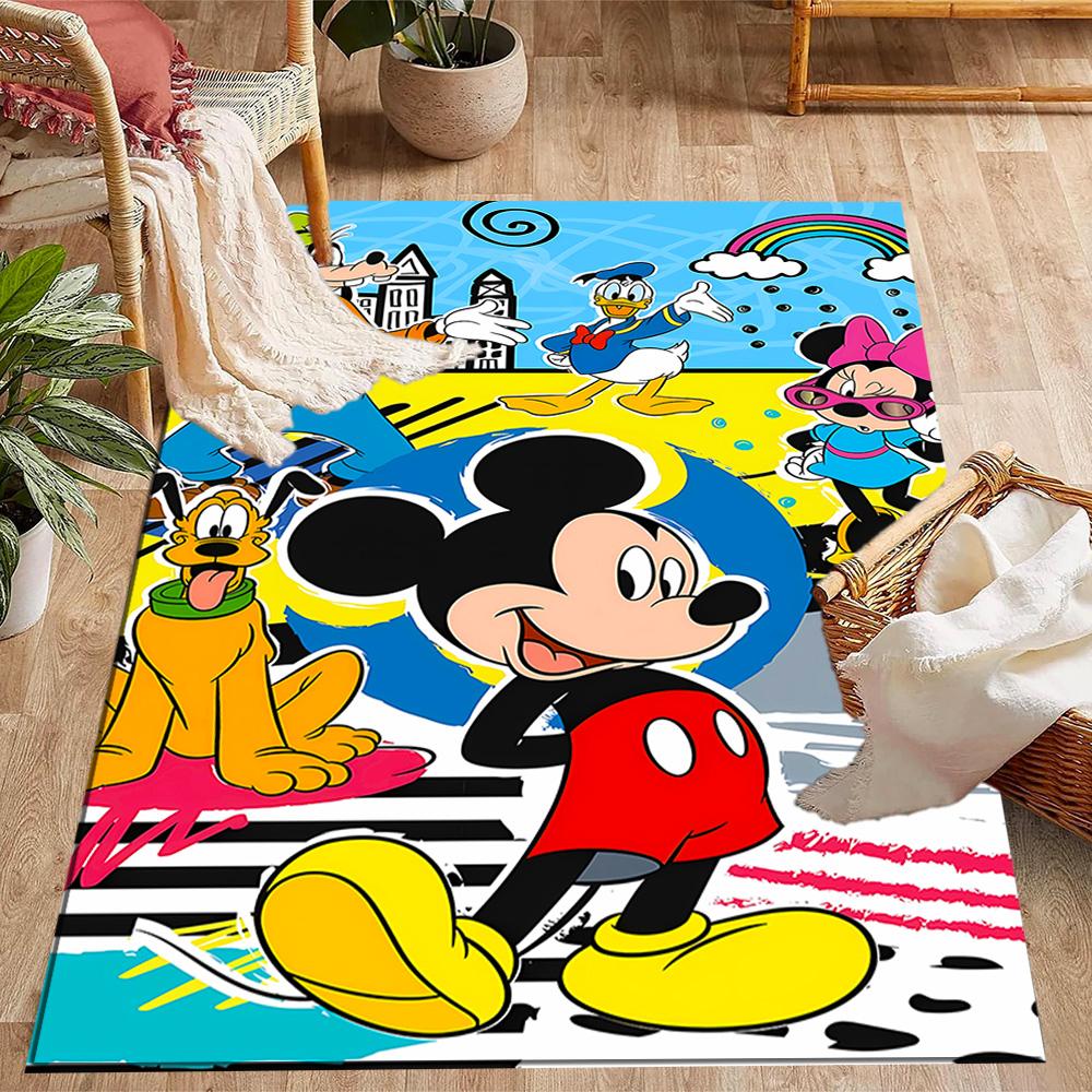 Mickey Mouse Castle Fantasy Disney Cartoon Theme Anti-Slip Rug - Polyester, Home Decor, Suitable for Bedrooms, Living Rooms, Doorways, and Studios