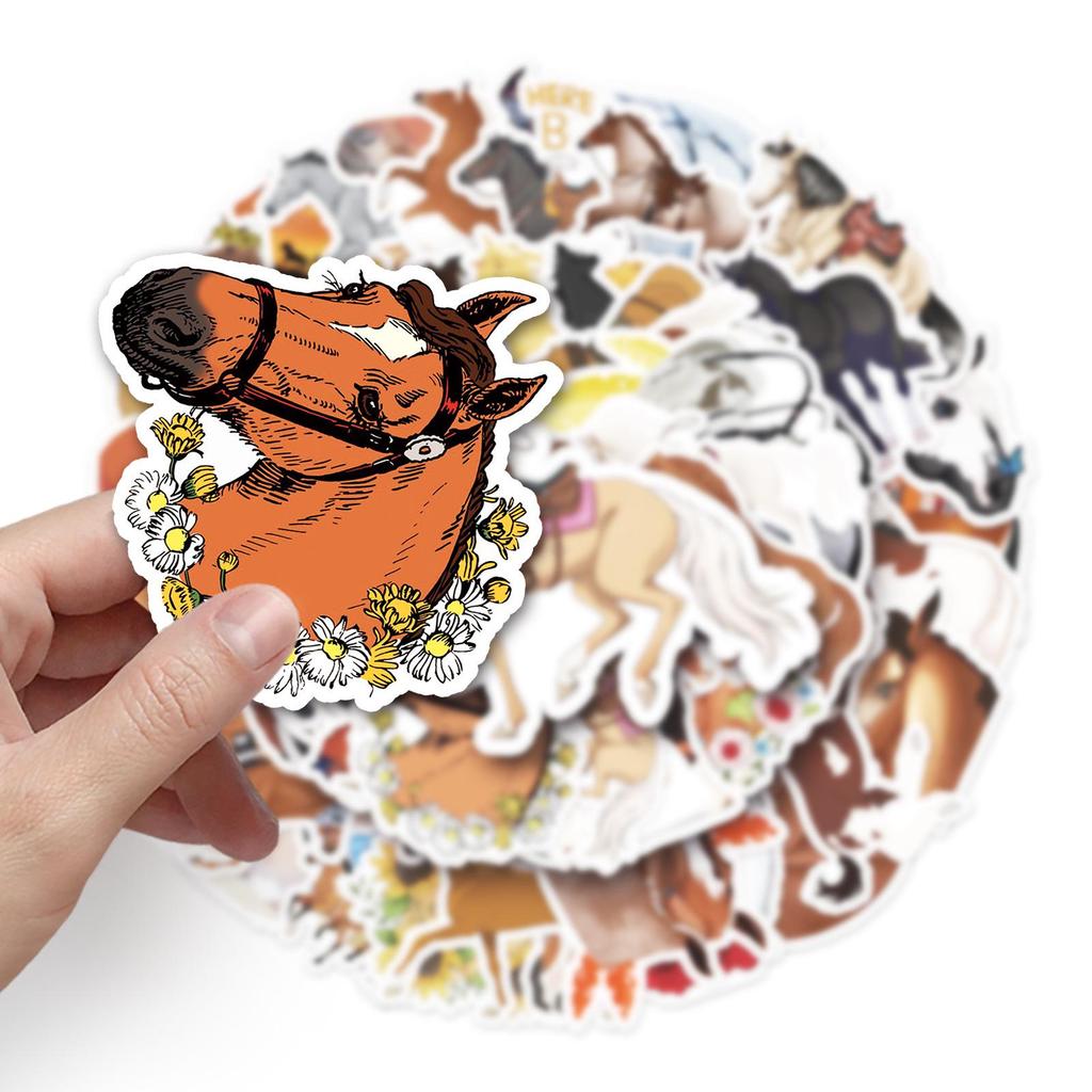 50-Piece Horse Graffiti Stickers, Cartoon Animal DIY, Waterproof for Skateboards, Phones, Suitcases.