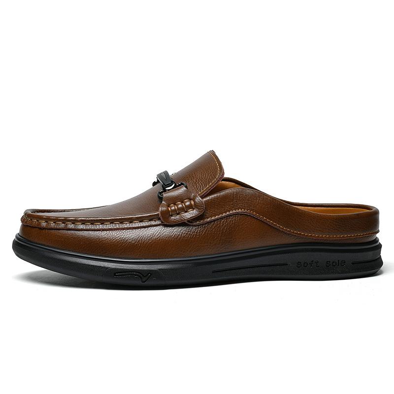 

Модная металлическая пряжка, украшение, роскошный бренд, мужские, ручная работа, нескользящие, удобные домашние тапочки, повседневные, высококачественные лоферы на плоской подошве 38 коричневый