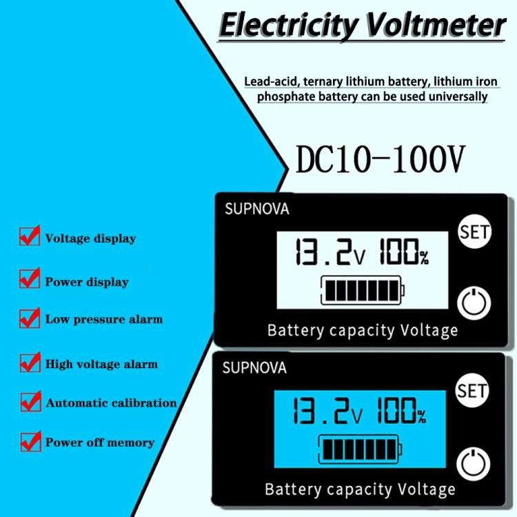 SUPNOVA DC 8-100V Battery Capacity Indicator Voltmeter Voltage Gauge,Style: Blue