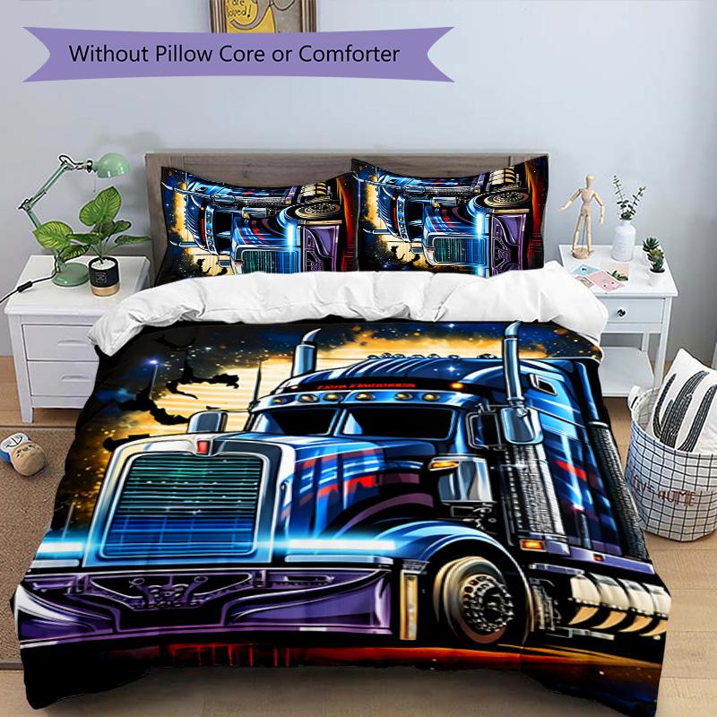 Truck Driver 3pcs Bedding Set Duvet Cover Closure Includes 1 Duvet Cover & 2 Pillowcases for All Seasons Bedroom Home Dorm Decor