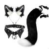 Faux-Faux-Fleece Cat Ears Headband and Tail Bell Collar Set Soft
