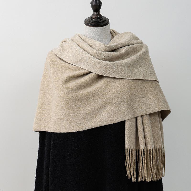 Wool Scarf Korean Style Atmosphere Double Sided Scarf Women's Autumn and Winter Warm Men's Shawl Versatile Cashmere Scarf
