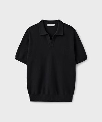Yunionbeullu Hard Twist Spread Polo Half Knit [Black]