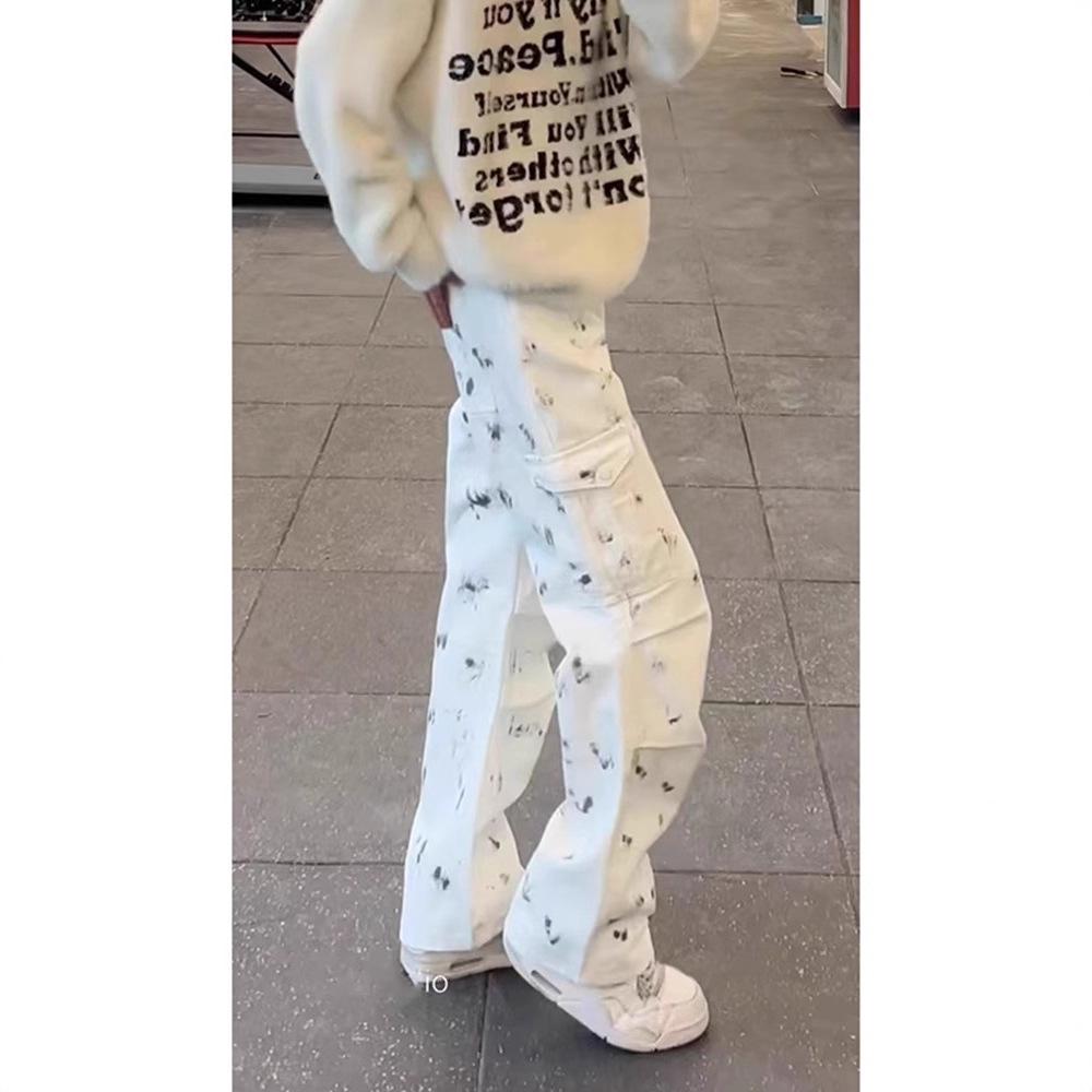 

Белые дерзкие стильные высококачественные слегка потертые джинсы мужские весенние и осенние брюки с пятнами американский хай-стрит парашютные рабочие брюки S белый