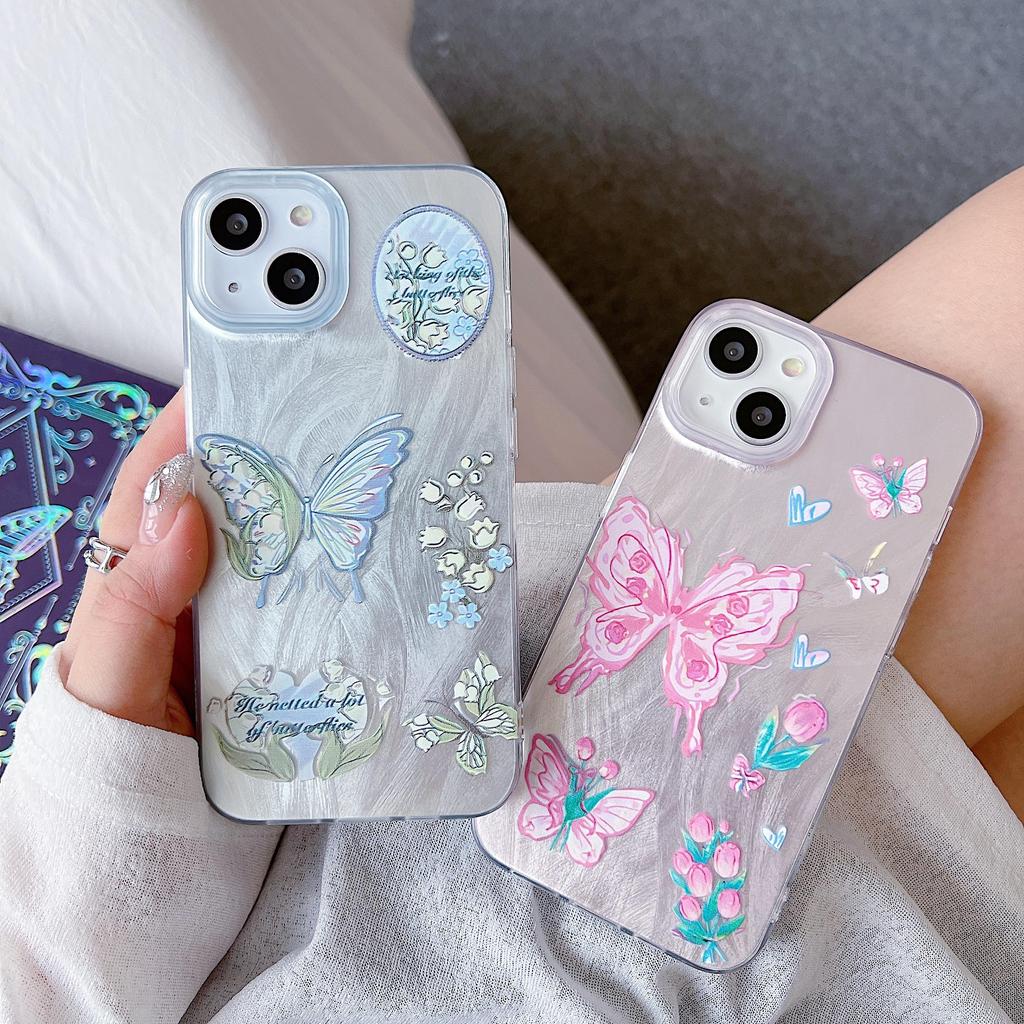 Laser Tulip Butterfly Silicone Case for Xiaomi Redmi Note 12 11 10 Samsung A54 A24 A14 Oppo A78 A58 A38 Tecno Spark 10 Pro Funda Cover Soft TPU Bumper