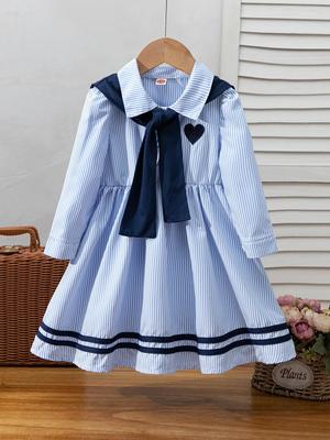 2025 Mädchen-Akademie-Stil Herbst-Langarmkleid mit Schal