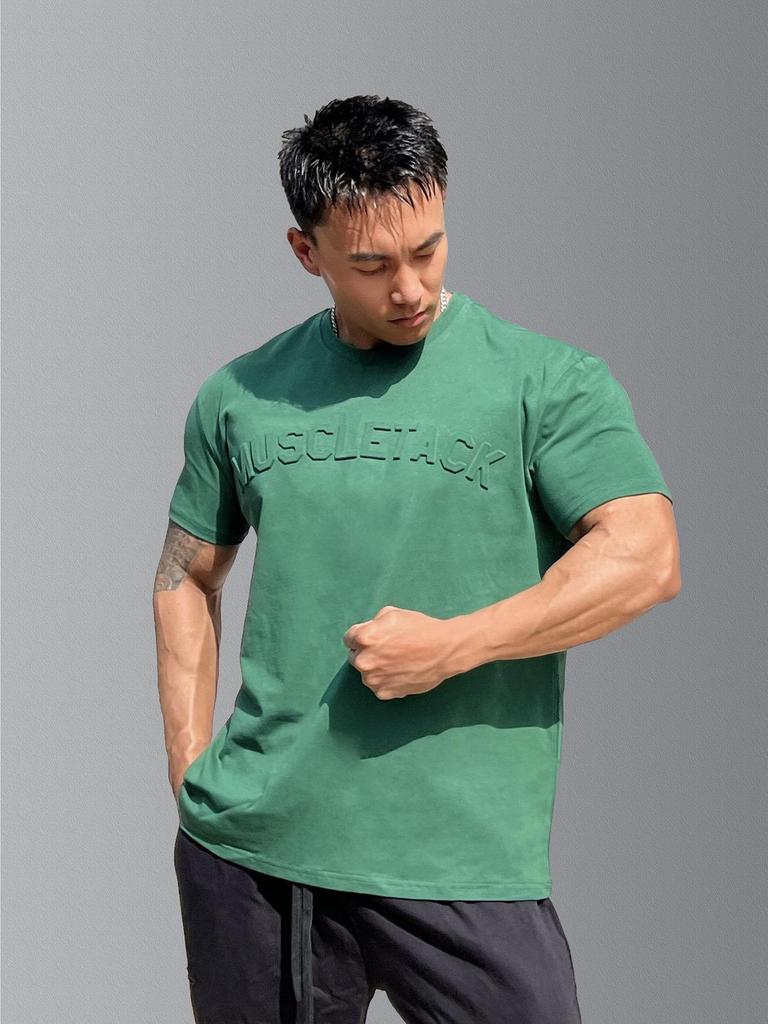 Herren Sport-T-Shirt mit geprägtem Stahlstempel und eng anliegenden Bündchen - Schweres Kurzarm-T-Shirt für Laufen, Fitness, Gewichtheben