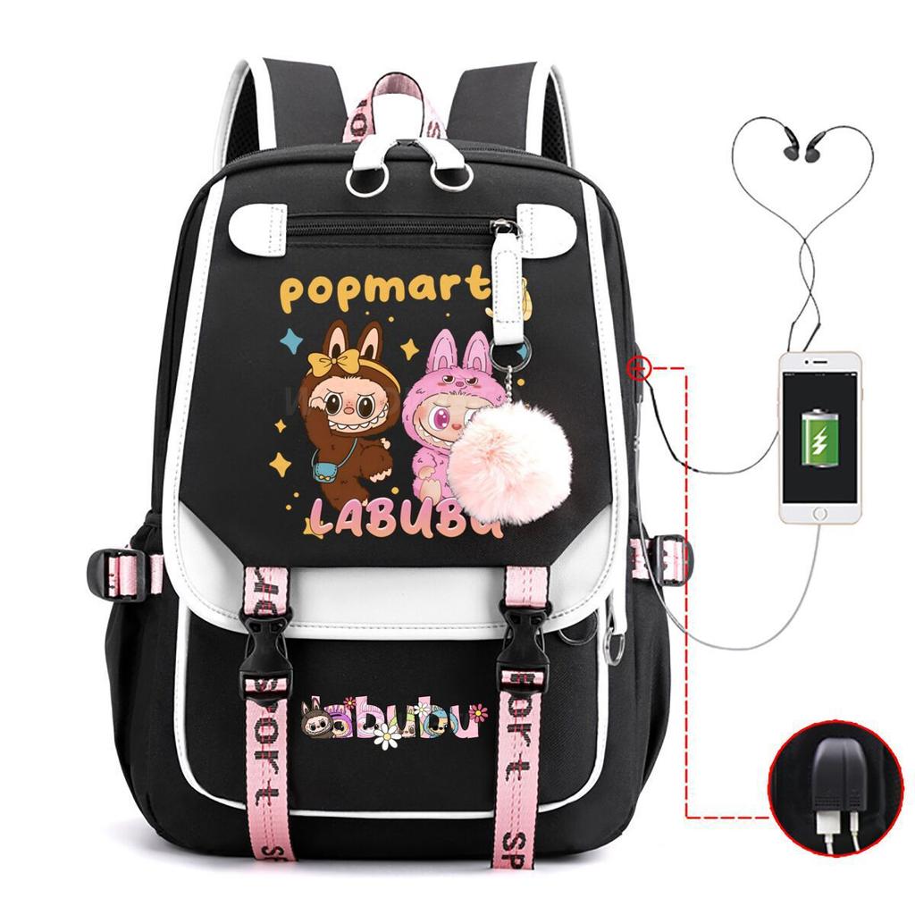 Cute LABUBU cartoon printed backpack for junior high school students with large capacity ins wind school bag