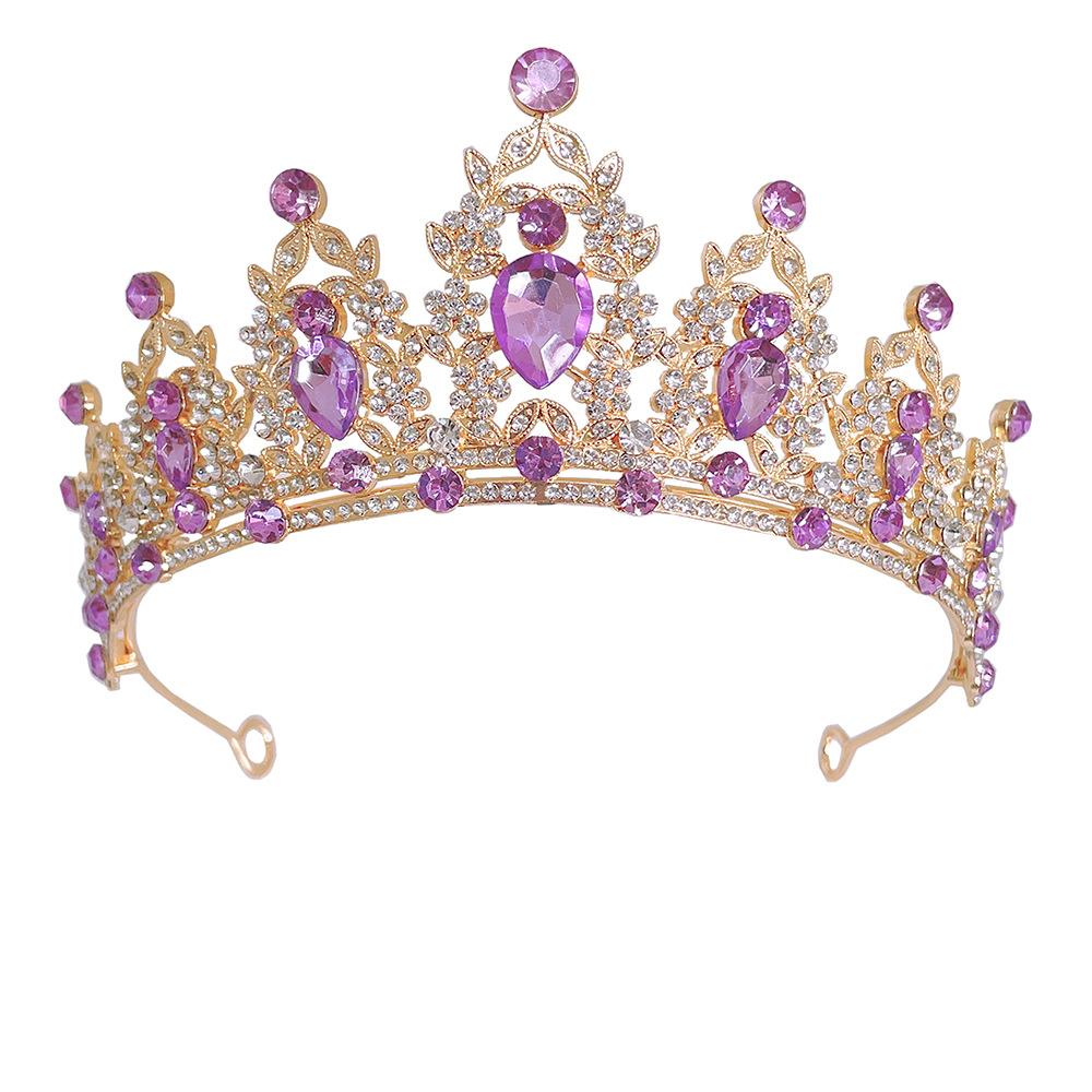European and American Purple Bridal Headgear Crown, Rhinestone Headgear Princess Crown Wedding Hair Accessories Dress Accessories 2026 15*6CM