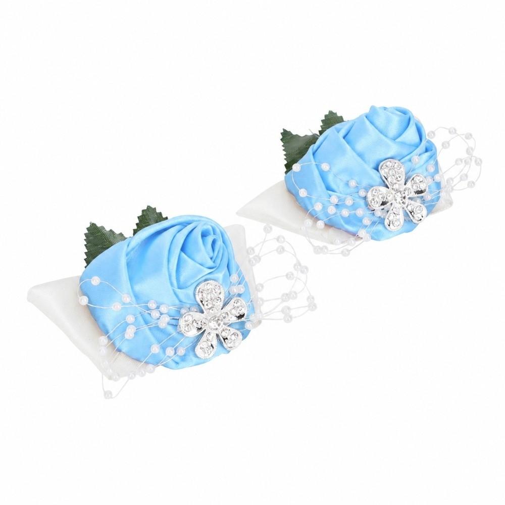 2pcs Pearl Rhinestone Wrist Corsage Rose Red Bridal Wrist Flower Hand Flower For Bridal Party