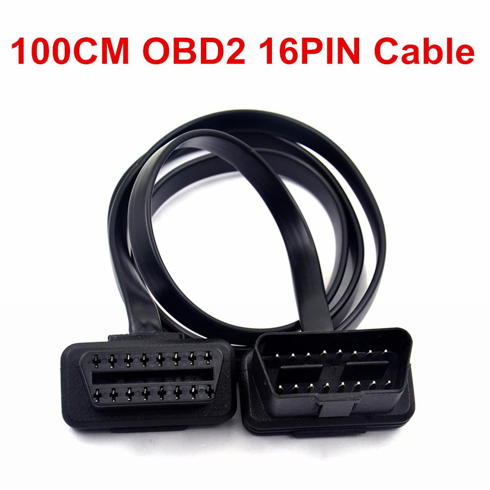 Dual Female Y Splitter Elbow 16Pin OBD 2 Extender ODB OBD2 Cable 16 Pin Male To Female Flat Noodle OBD2 Extension Cable