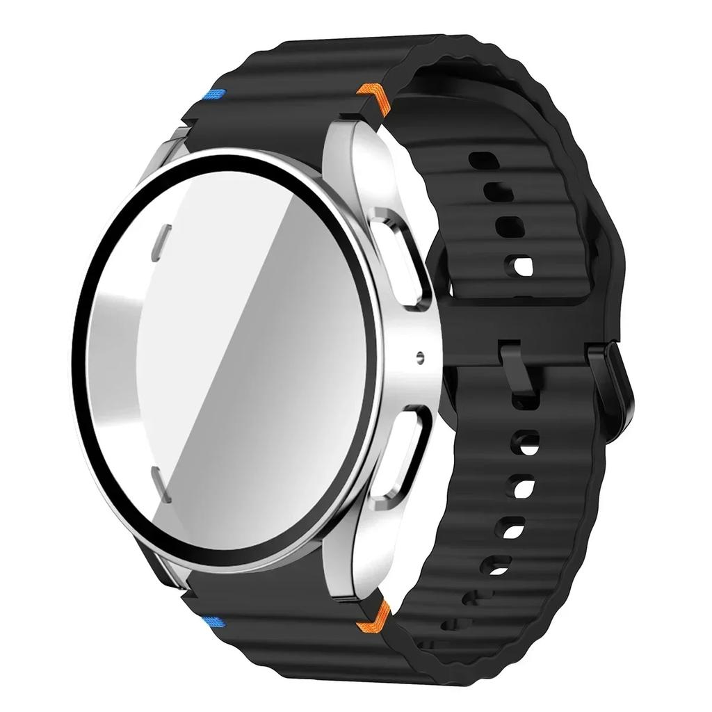 Pouzdro+Řemínek pro Samsung Galaxy Watch 7 6 5 4 40mm 44mm Silikonový Náramek Pásek Tvrzené Sklo Ochranná Fólie na Displej Nárazník Kryt