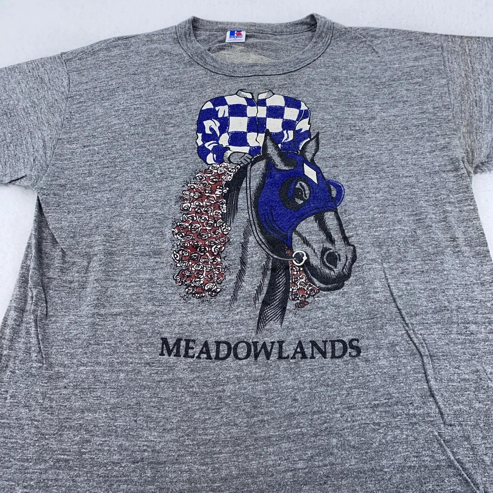 Vintage Meadowlands Horse Racing Rayon Tri-Blend Shirt Tee Mens XL 80s 90s M