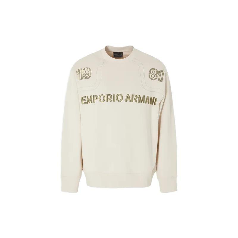 Emporio Armani FW23 Letter Embroidered Crew Neck Long Sleeve Sweatshirt Men sweatshirt Light-Brown 6R1ME3-1JWPZ1-0304 L