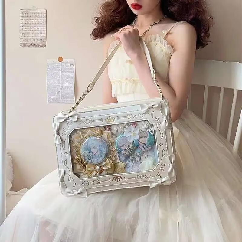 Lolita Women Ita Bag Ctue Girl Transparent Shoulder Bag JK Uniform Subculture Kawaii Bow Crossbody Bag DIY Display Messenger Bag