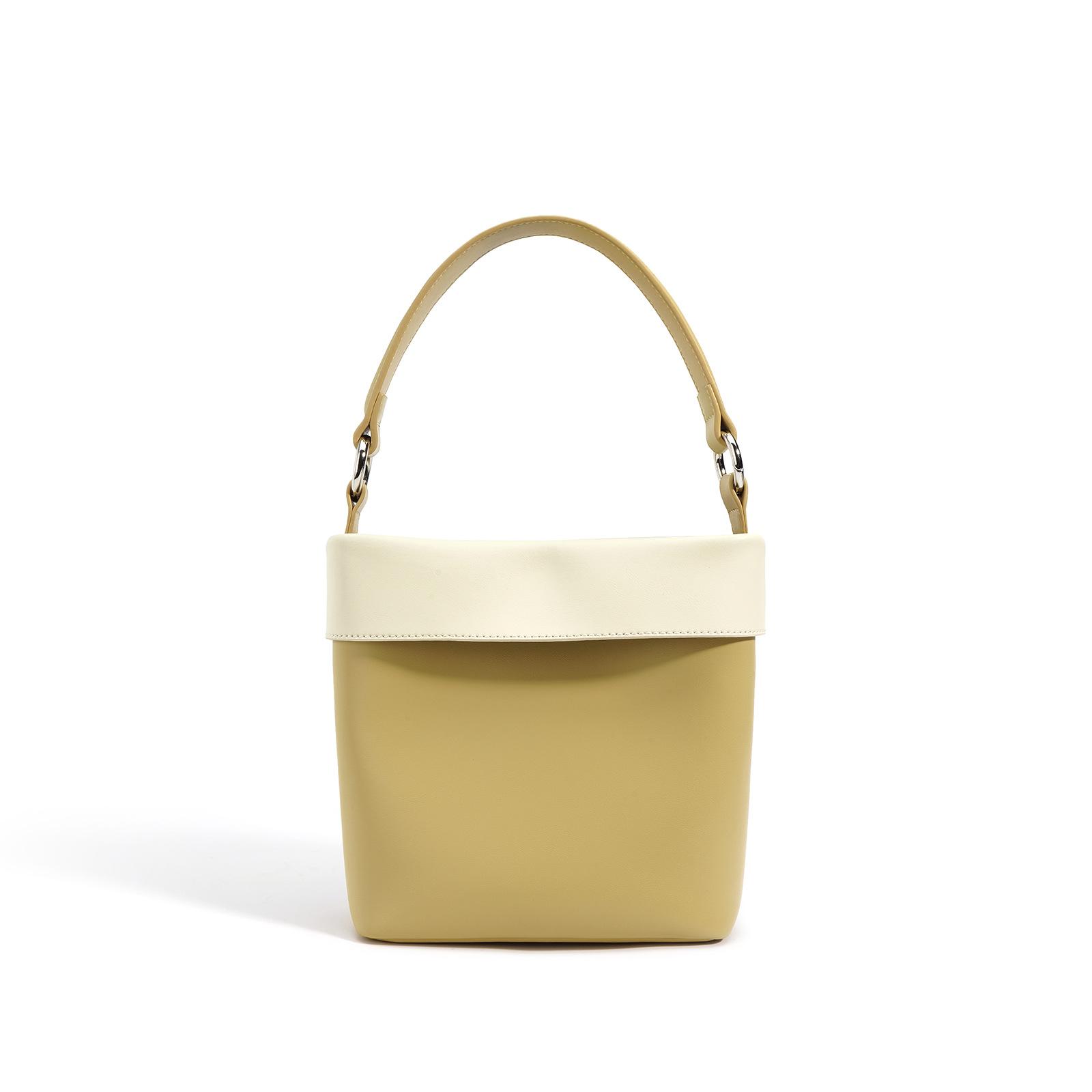 

Large capacity bucket bag, niche leather contrasting color tote bag, high-end fashion handbag, crossbody shoulder bag.