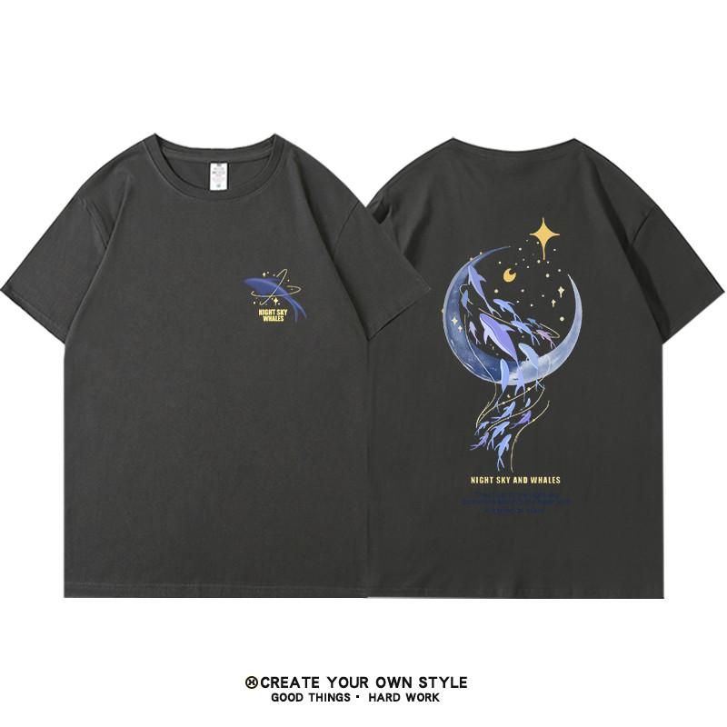 Plus Size Women's Oversize Cotton T-irt Front And Ba Print Loose Ort Sve Street Sle Cartoon We Print White Top