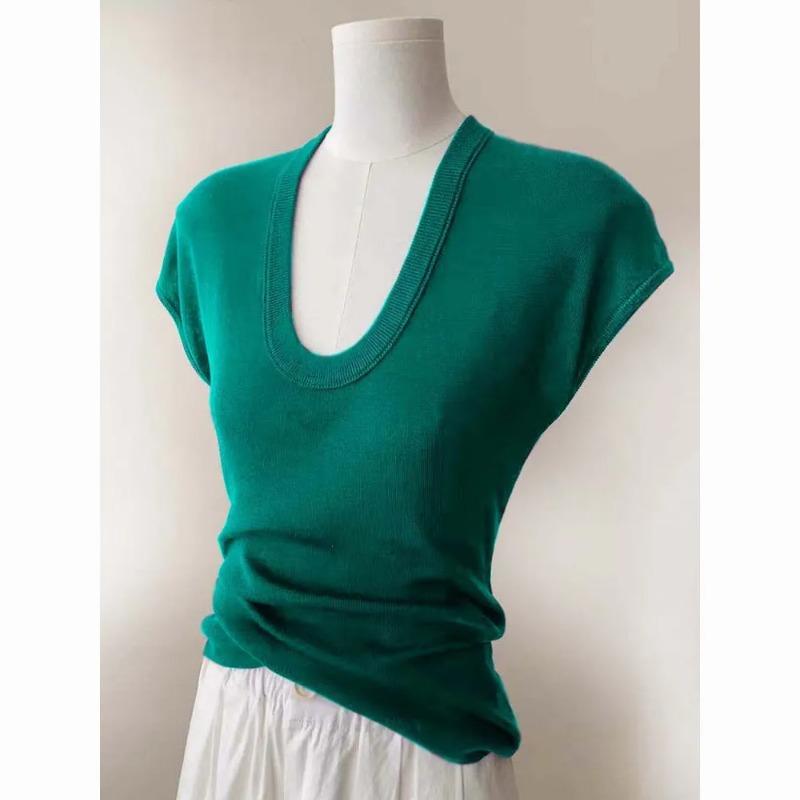 Womens U Neck Short Sleeve Knit T Shirt S