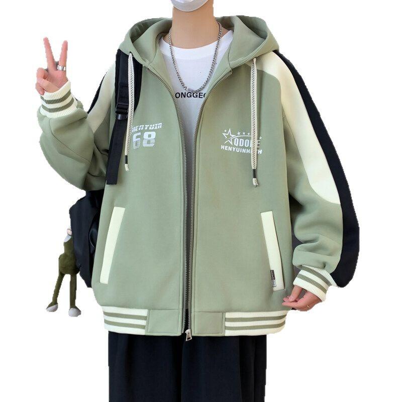Spring and Autumn New Jacket Men's Loose Baseball Suit Hooded Jacket Teen Fashion Casual Top