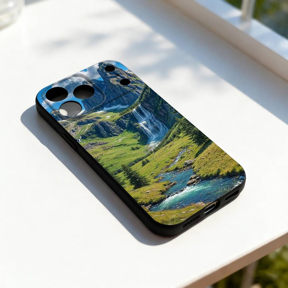 Natural Mountains Scenery For iPhone 17,16,15,14,13,12,11,Pro,Max,Plus,E,SE4,Air,Mini Black Soft Cover Phone Case iPhone15plus