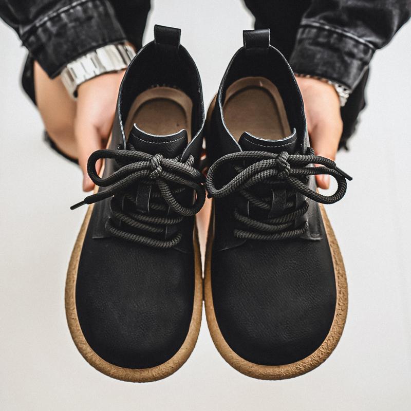 Herren Retro Kurze Stiefeletten Schuhe Mode Lässige Fahrschuhe Schwarz Braun Weite Kopfschuhe Übergröße