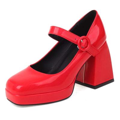 Janes Pumps Dames Lente Punk Dikke Hak Schoenen Mode Wit Zwart Rood Zilver Roze Grijs Feest Vierkante Neus Platform Hakken