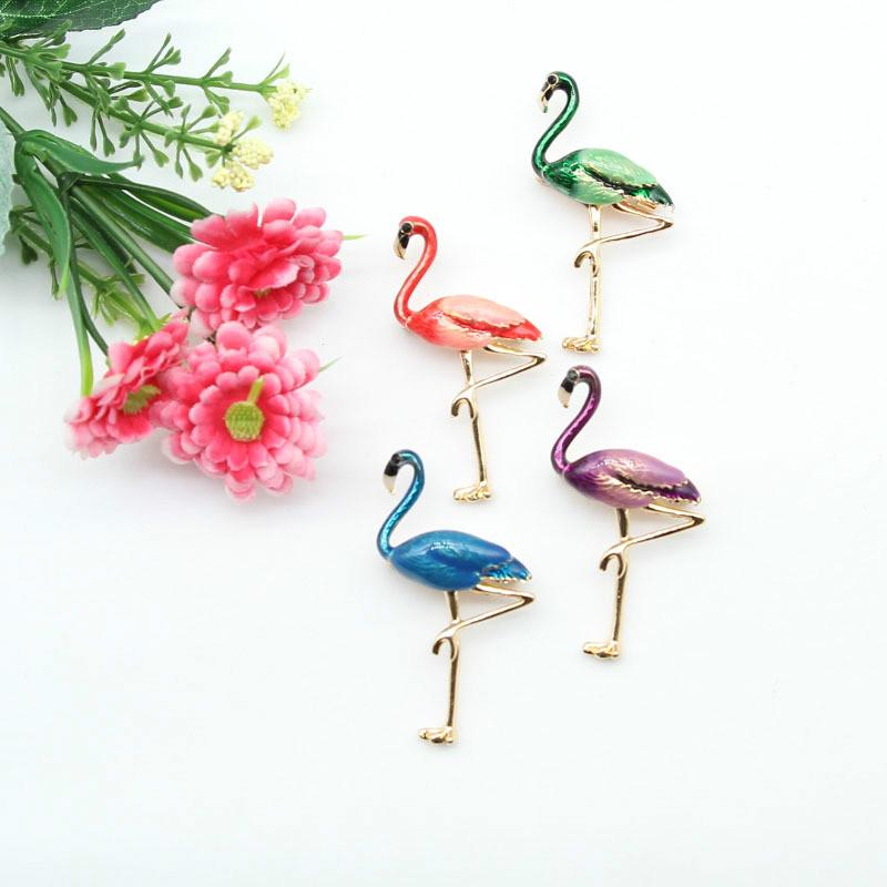 Stylish Cartoon Color Stereo Flamingos Pattern Brooch Jewelry Drip Oil Glass Alloy Pin