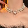 Planet Saturn double pearl necklace female choker light luxury high-end accessories multi-layer niche collarbone neck chain