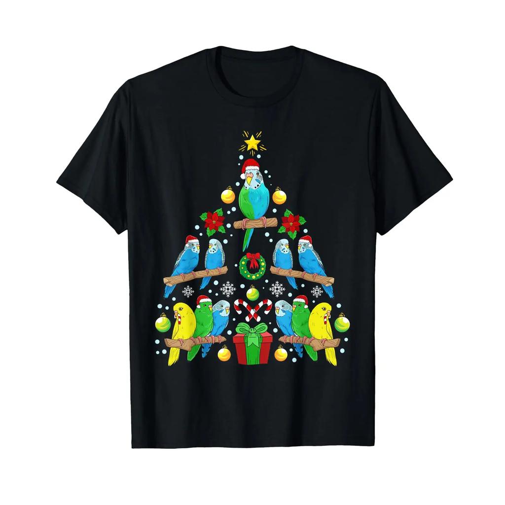 Budgie Christmas Tree Bird T Shirt Vintage Unisex Slightly Soft Fashion Comfortable Breathable Versatile Stylish Homme