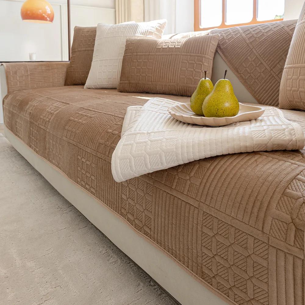 Noord-Nederlandse Fluwelen Quiltbankhoes Antislip Bankhoes Winter Universeel Bankkussen Effen Kleur Eenvoud Bankkussen