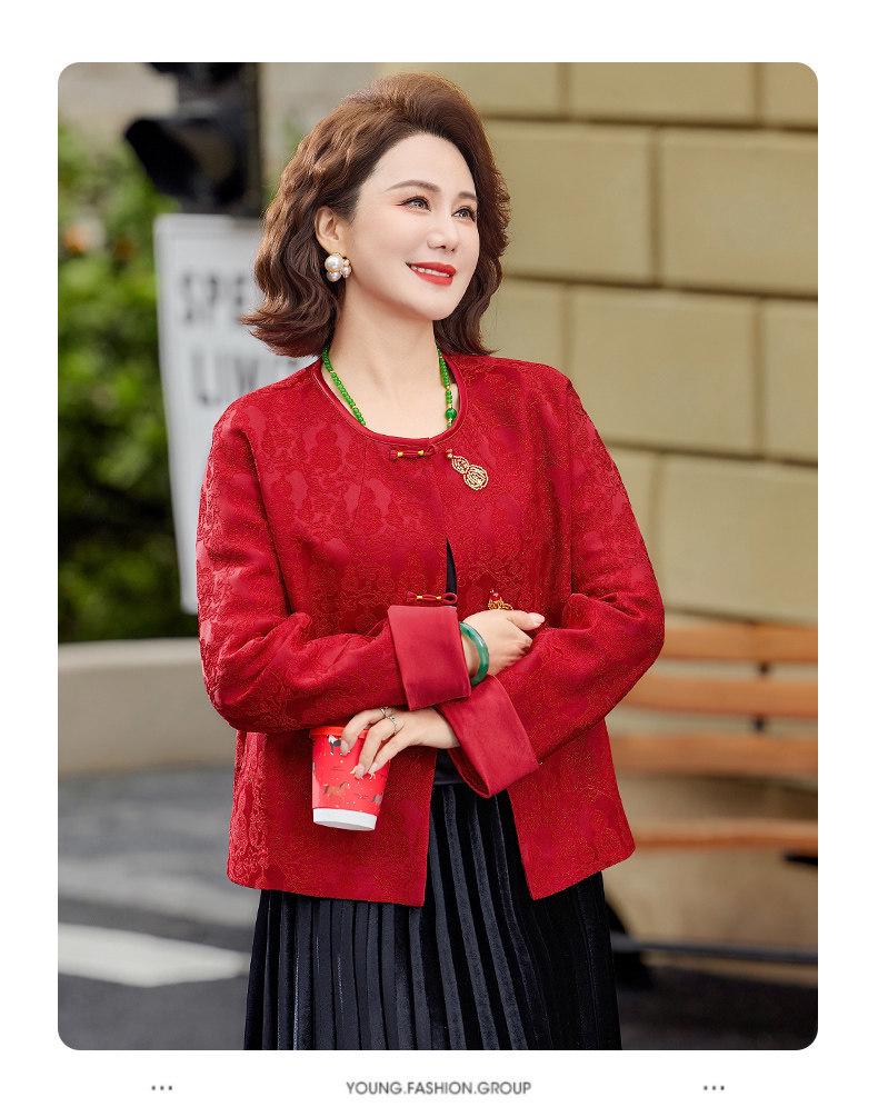 2026 Zodiac Year Stylish Spring Jacket for Middle-Aged and Older Women - New Chinese Style Mother of the Bride Top