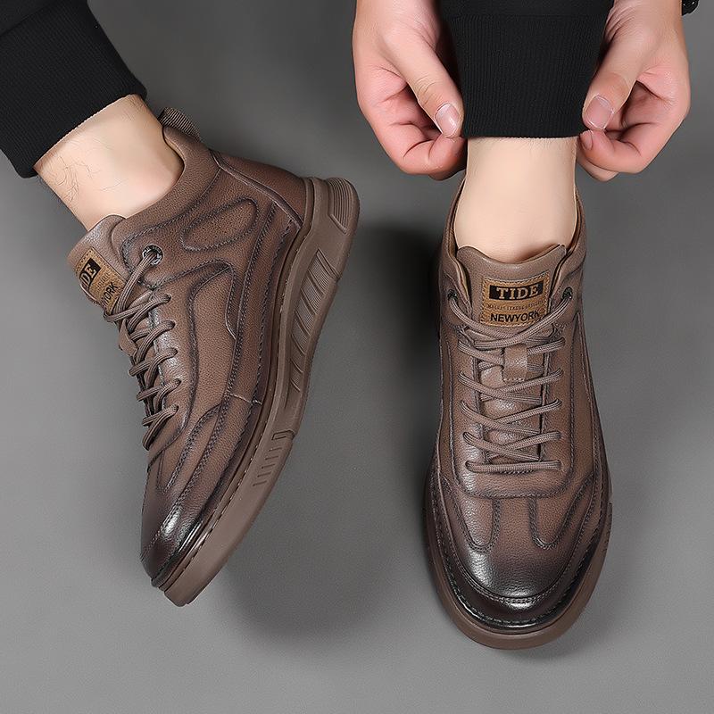 Herrenschuhe 2024 Herbst Lässig Sport Retro Koreanischer Stil Lässige Lederschuhe Herren Trendige Britischer Stil Schwarze High-Top Sneaker