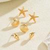 3Pairs/set Beach Style Metal Shell Star Stud Earrings Set for Women Bohemia Gold Starfish Geometric Earrings Ocean Life Jewelry
