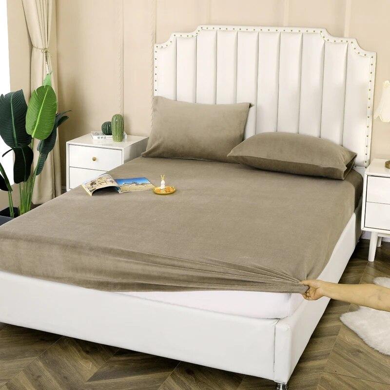 Milk Velvet Adjustable Fitted Sheet 135x190,Bed Sheet With Elastic Band,160x200,Solid Color,For Bedroom Winter