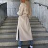 Damski Modny Casualowy Wełniany Płaszcz Długi w Jednolitym Kolorze