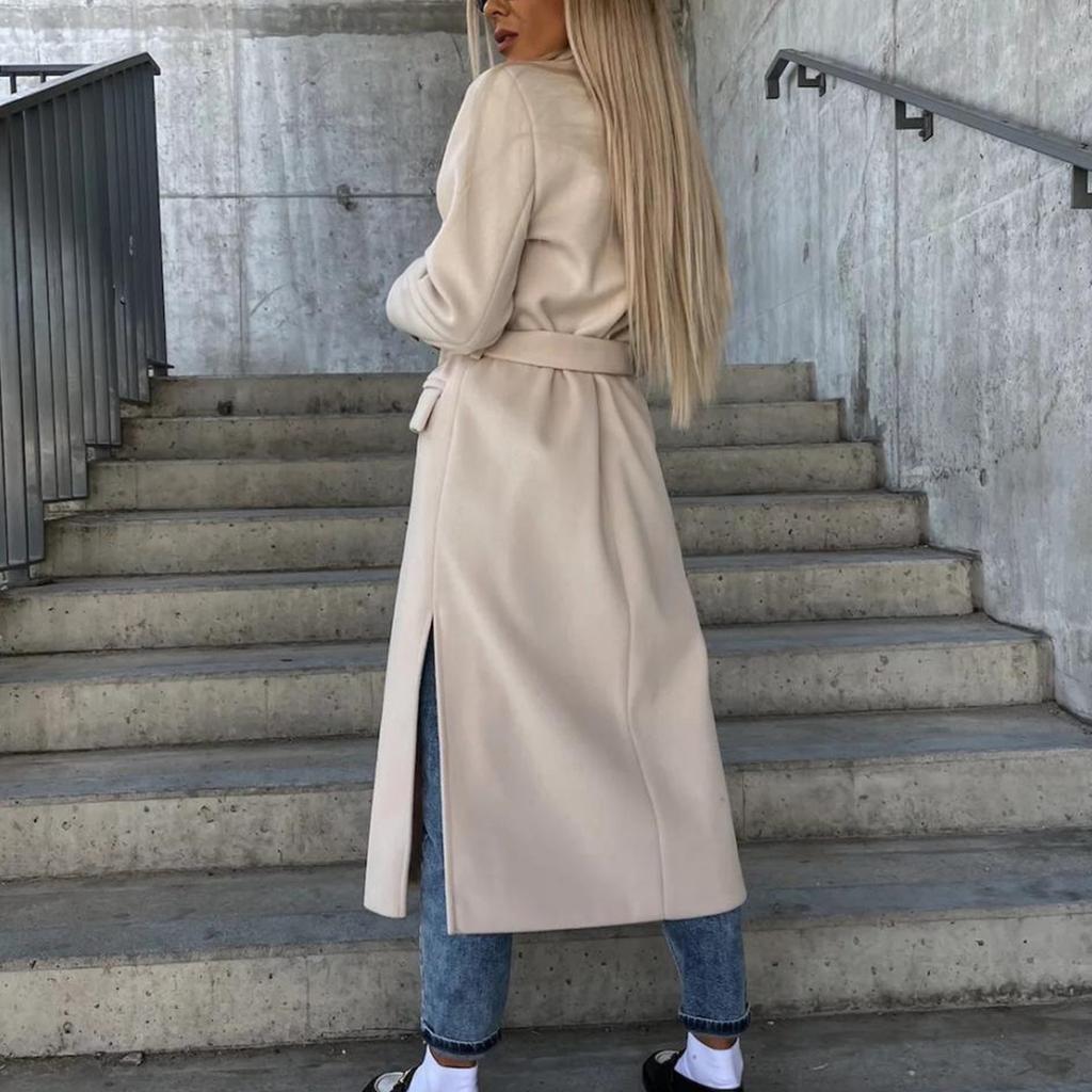 Dámský módní ležérní vlněný kabát jednobarevný dlouhý