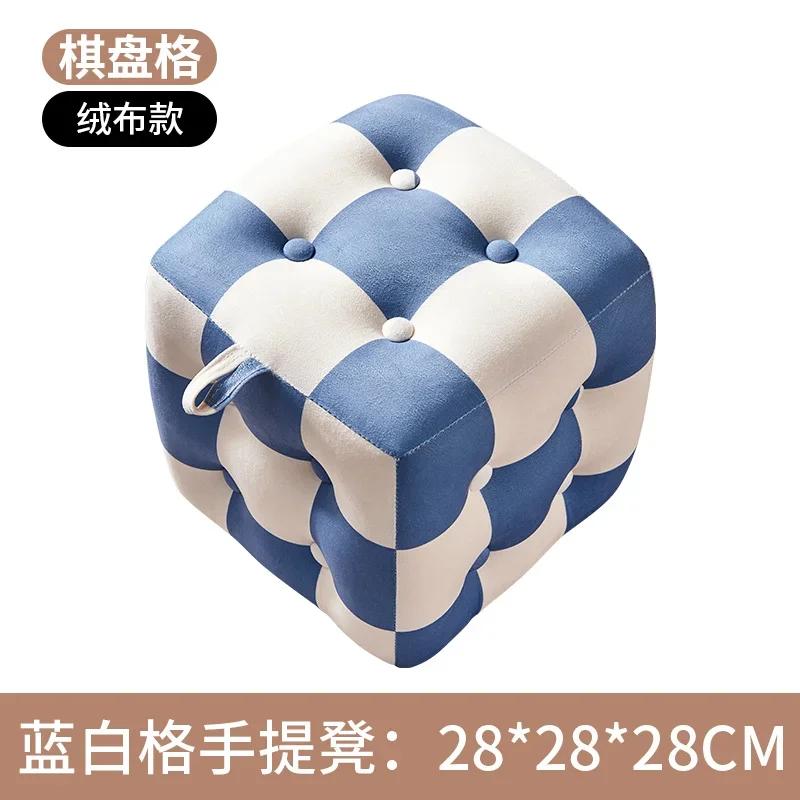 Checkerboard Hallway Ottoman Living Room and Children's Stool with High Elastic Sponge Step Velvet Fabric Pouffe with Storage