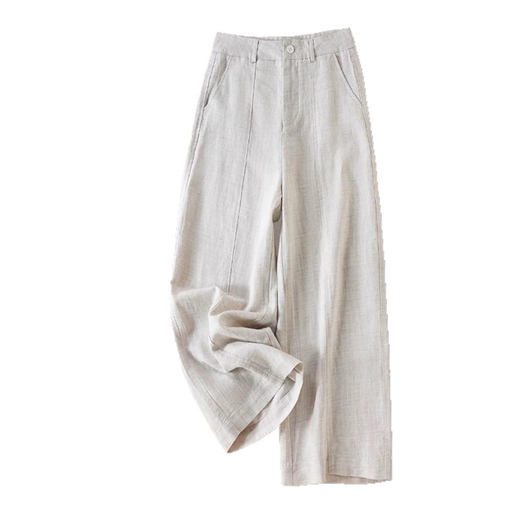 Linen straight-leg pants women's 1116 summer thin straight casual loose lazy wind drooping high waist narrow wide-leg pants