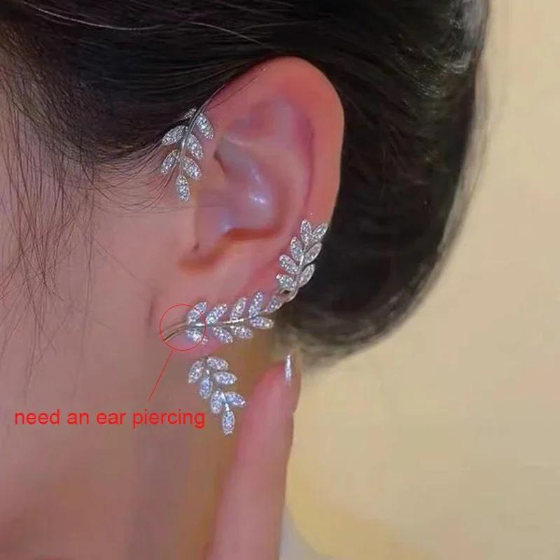 Postříbřené kovové náušnice Leaf Butterfly pro ženy Náušnice bez piercingu Šumivé zirkonové náušnice Módní šperky