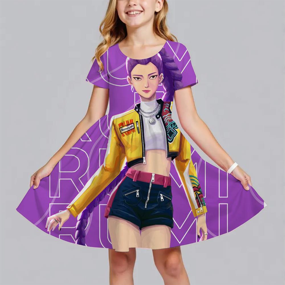 Girls Dress Summer Kids Clothes Huntrix Kpop Demon Hunters Princess Dresses Fashionable Children's Party Performance Birthday