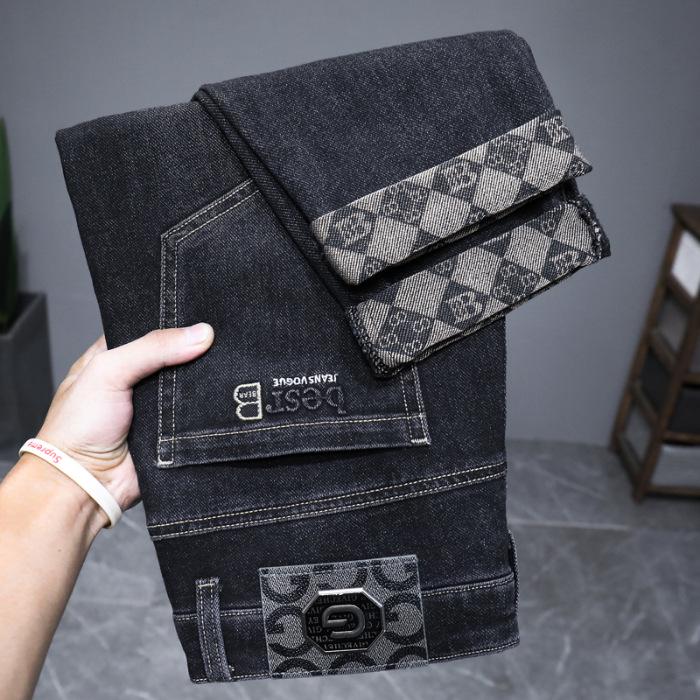 

Мужские эластичные джинсы прямого покроя с принтом, легкие, роскошные, зауженные, повседневные брюки на осень/зиму для молодых мужчин 30