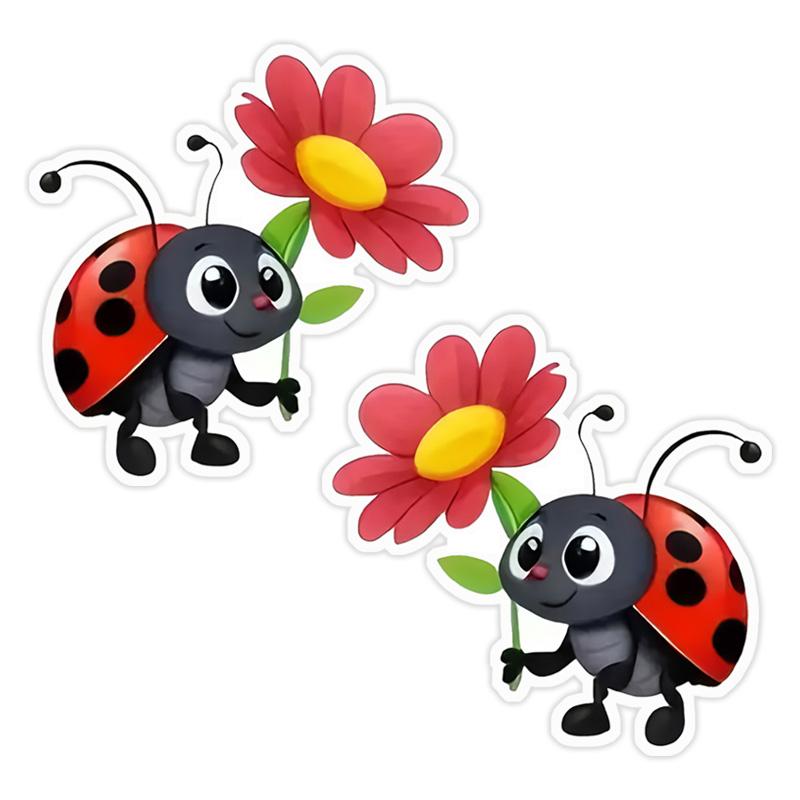 2-Pack 12x11.5cm Cute Cartoon Ladybug Car Decal Stickers, Durable Vinyl Sticker for Bumper, Fridge, Luggage, Racing Vehicle JM28
