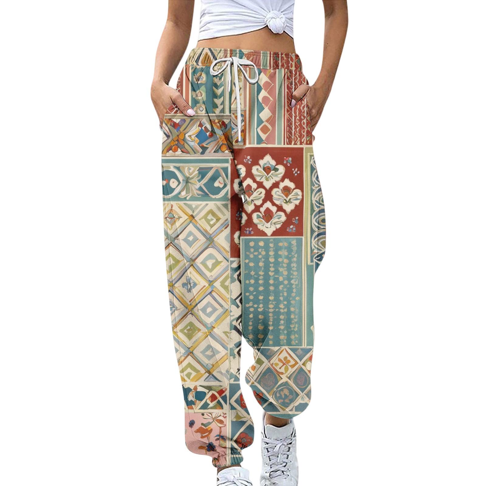 

Жіночі спортивні штани з кишенями Модні штани з квітковим принтом на гумці Повсякденні спортивні штани S