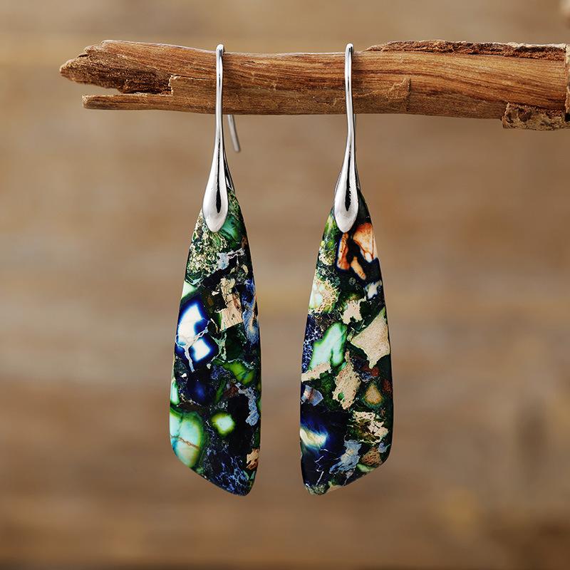 Bohemian Emperor Stone Geometric Pendant Earrings Popular Natural Stone Jewelry