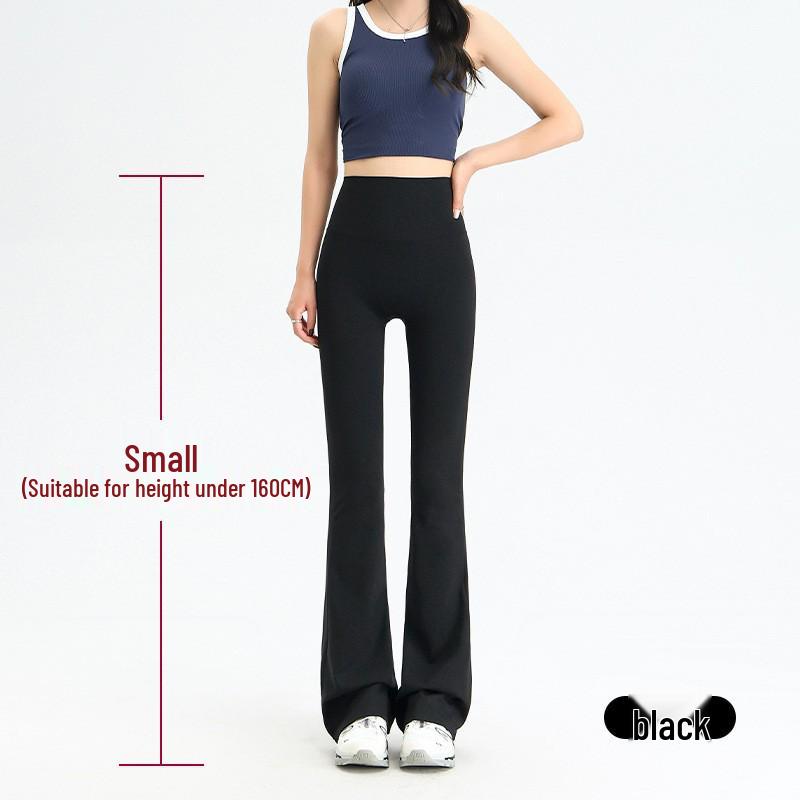 Women's Black Micro-Flare Yoga Pants - Slimming, Elastic, Plush, Extended Autumn/Winter Base Layer